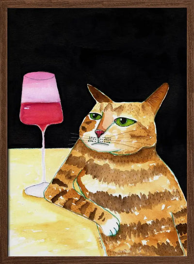 Cat Friday Night Drinks Wine Funny Cat Humour - Stretched Canvas, Poster or Fine Art Print I Heart Wall Art