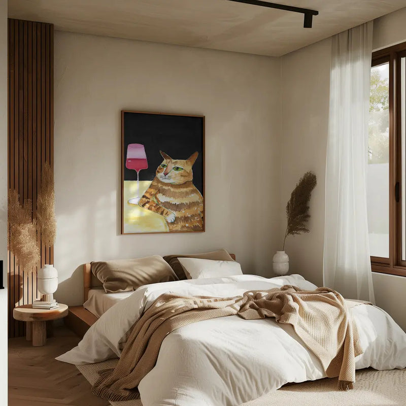 Cat Friday Night Drinks Wine Funny Cat Humour - Stretched Canvas, Poster or Fine Art Print I Heart Wall Art