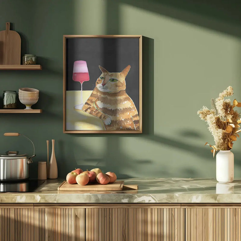 Cat Friday Night Drinks Wine Funny Cat Humour - Stretched Canvas, Poster or Fine Art Print I Heart Wall Art