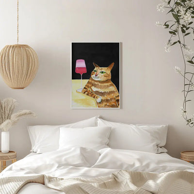 Cat Friday Night Drinks Wine Funny Cat Humour - Stretched Canvas, Poster or Fine Art Print I Heart Wall Art