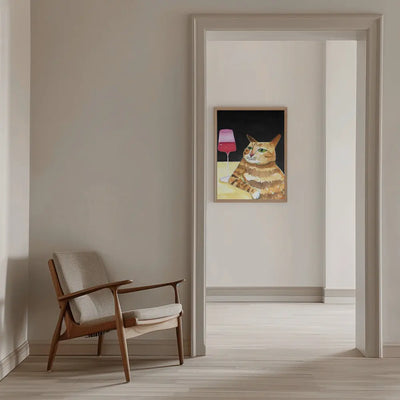 Cat Friday Night Drinks Wine Funny Cat Humour - Stretched Canvas, Poster or Fine Art Print I Heart Wall Art