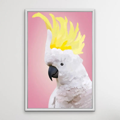Cheeky Cockatoo - Pink Cockatoo Bird Art Print Stretched Canvas Wall Art - I Heart Wall Art