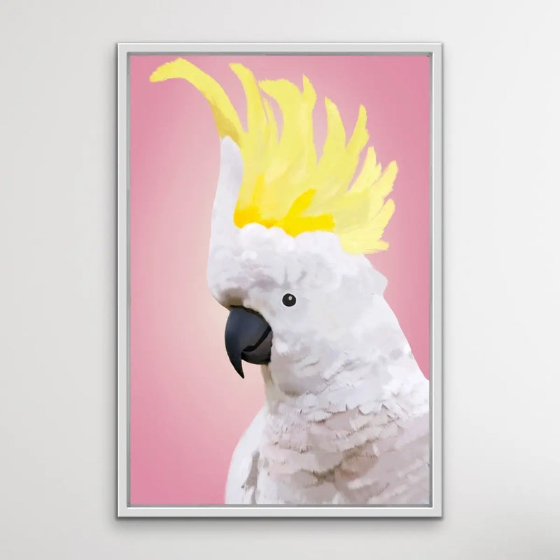 Cheeky Cockatoo - Pink Cockatoo Bird Art Print Stretched Canvas Wall Art - I Heart Wall Art