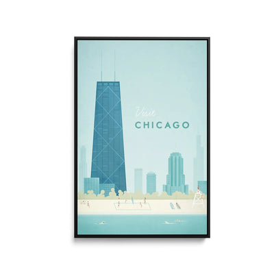 Chicago by Henry Rivers - Stretched Canvas Print or Framed Fine Art Print - Artwork- Vintage Inspired Travel Poster I Heart Wall Art Australia 