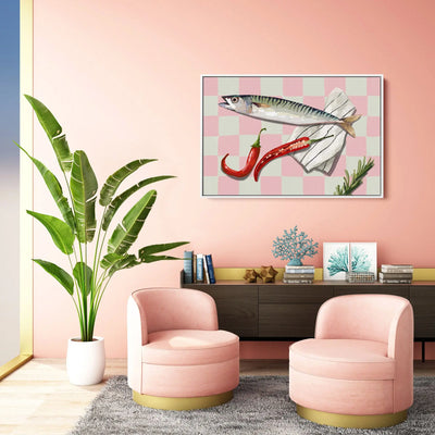 Chilli con Fishy - Contemporary Still Art Featuring Seafood Sardine - Stretched Canvas Print or Framed Fine Art Print - Artwork I Heart Wall Art Australia 