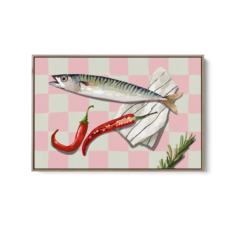 Chilli con Fishy - Contemporary Still Art Featuring Seafood Sardine - Stretched Canvas Print or Framed Fine Art Print - Artwork I Heart Wall Art Australia 