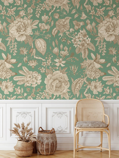 Chinoiserie In Green Wallpaper - Green Classic Style Removable Peel and Stick or Soak and Stick Removable Wallpaper - I Heart Wall Art