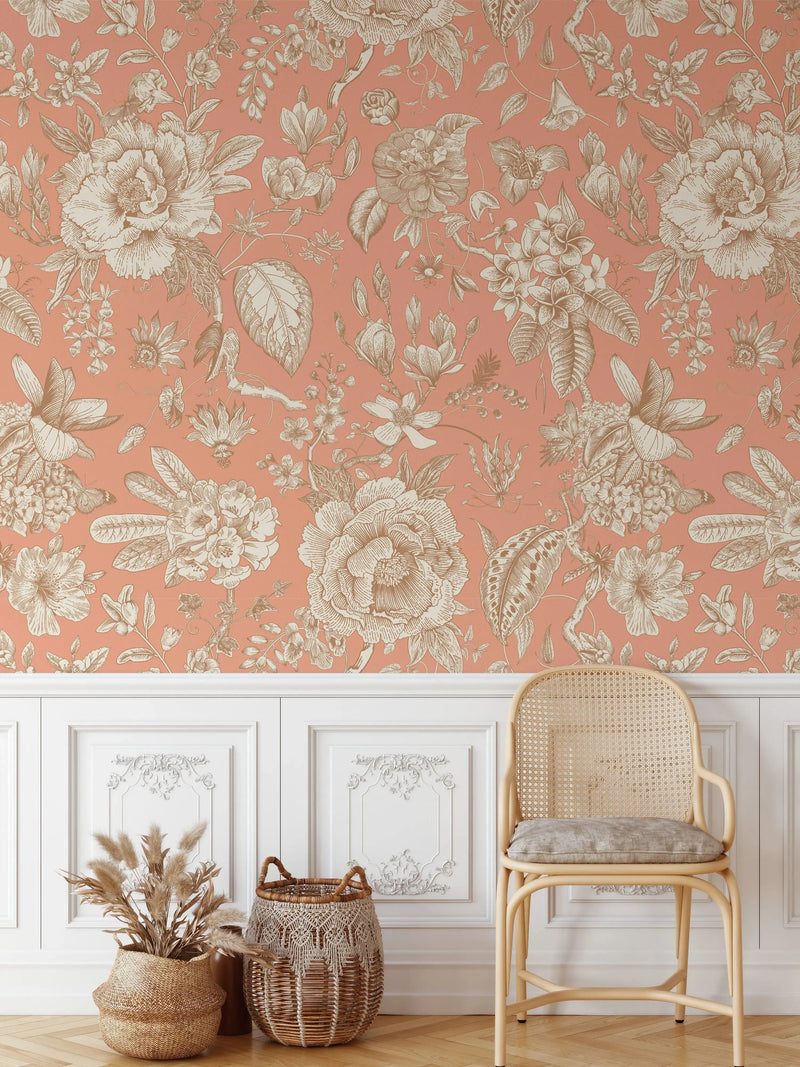 Chinoiserie In Pink Wallpaper - Pink Classic Style Removable Peel and Stick or Soak and Stick Removable Wallpaper