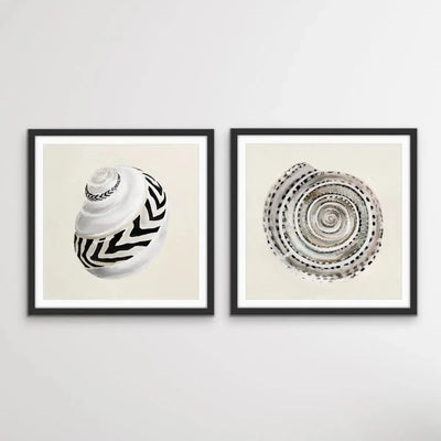Classic Shell Set - Two Piece Cream and Black Shell Print Set - I Heart Wall Art