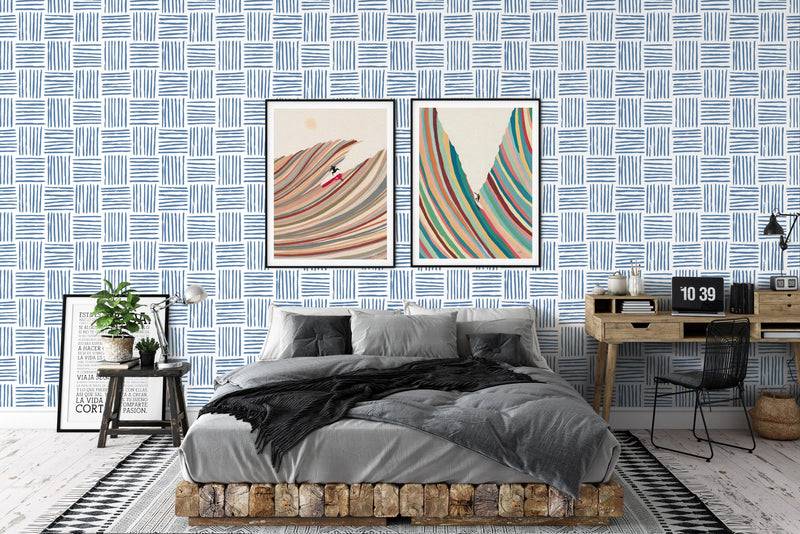 Click Clack Lines in Blue - Peel and Stick Removable Wallpaper I Heart Wall Art Australia 