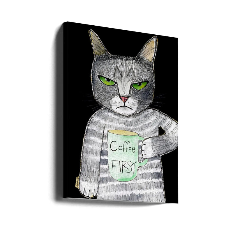 Coffee Cat - Stretched Canvas, Poster or Fine Art Print I Heart Wall Art
