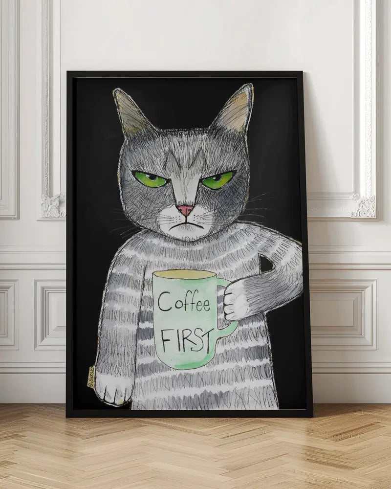 Coffee Cat - Stretched Canvas, Poster or Fine Art Print I Heart Wall Art