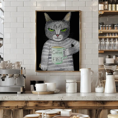 Coffee Cat - Stretched Canvas, Poster or Fine Art Print I Heart Wall Art