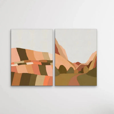 Colourful Hills and Morning Walk - Two Piece Earthy Toned Print Set By Alisa Galitsyna - I Heart Wall Art