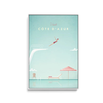 Cote d'Azur by Henry Rivers - Stretched Canvas Print or Framed Fine Art Print - Artwork- Vintage Inspired Travel Poster I Heart Wall Art Australia 