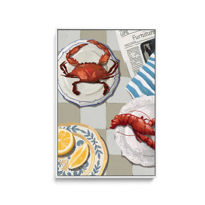 Crustific Lunch - Contemporary Still Life Art Featuring Seafood Crab and Lobster - Stretched Canvas Print or Framed Fine Art Print - Artwork - I Heart Wall Art