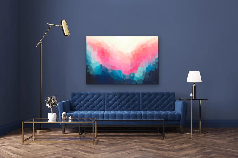 Cut Gems -Abstract Blue Pink Art Print  Stretched Canvas Wall Art
