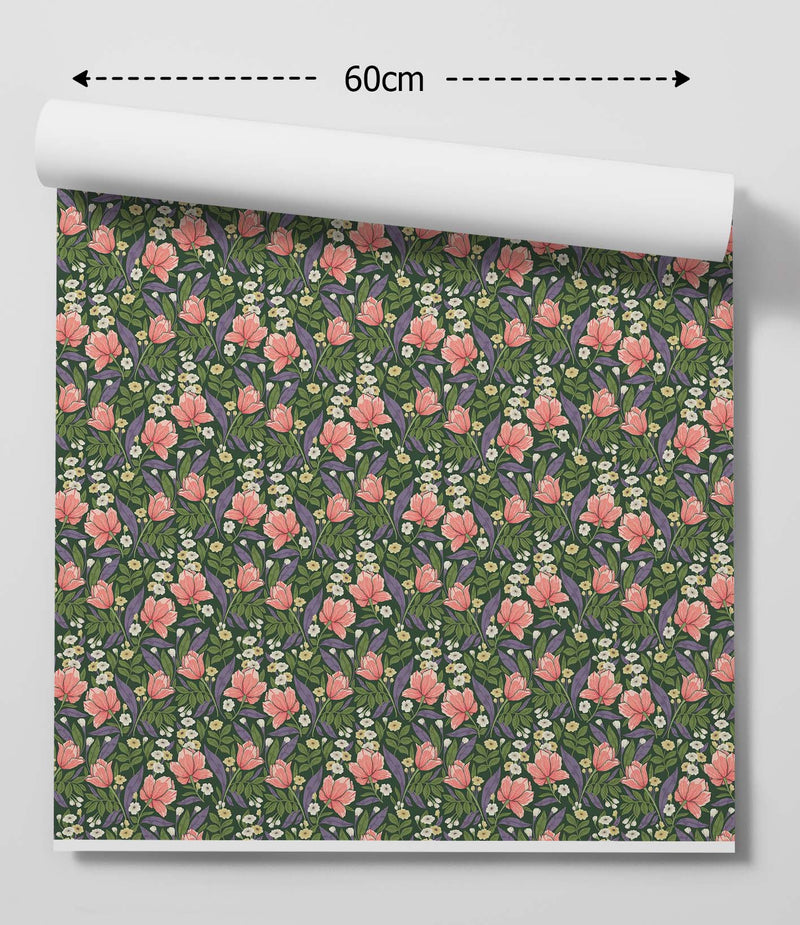 Daisies & Petals - Vintage Green & Pink Peel & Stick Wallpaper I Heart Wall Art Australia