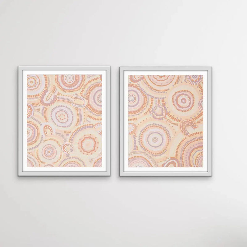 Dancing Bora Rings Edition Two - Original - Two Piece Aboriginal Art Print Set by Leah Cummins