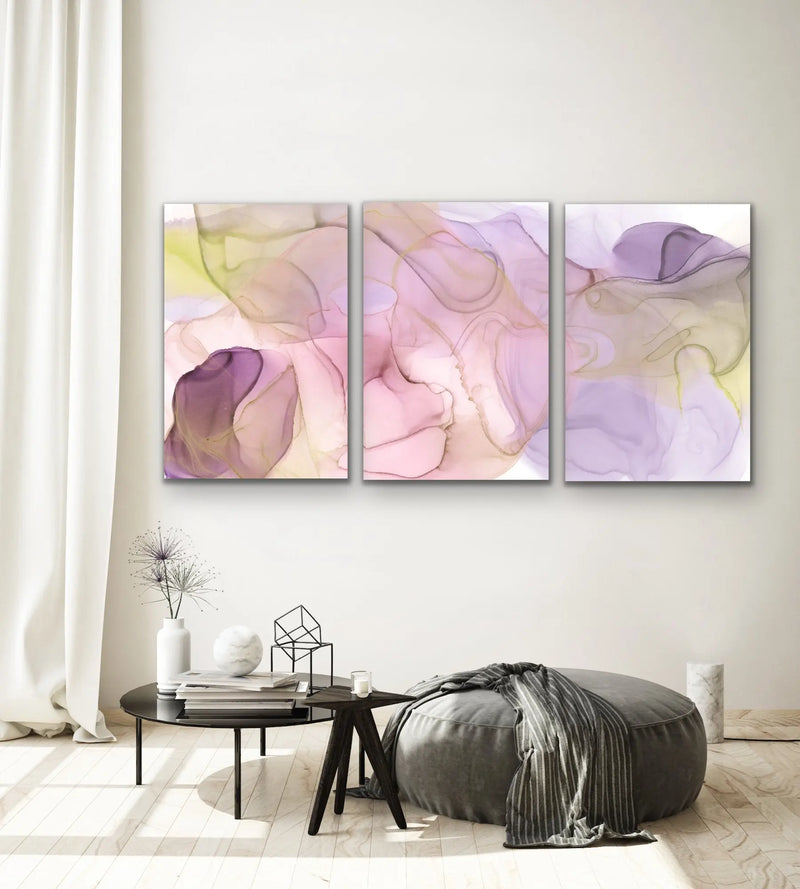 Dancing Days - Three Piece Pink and Yellow Alcohol Ink Abstract Artwork Triptych