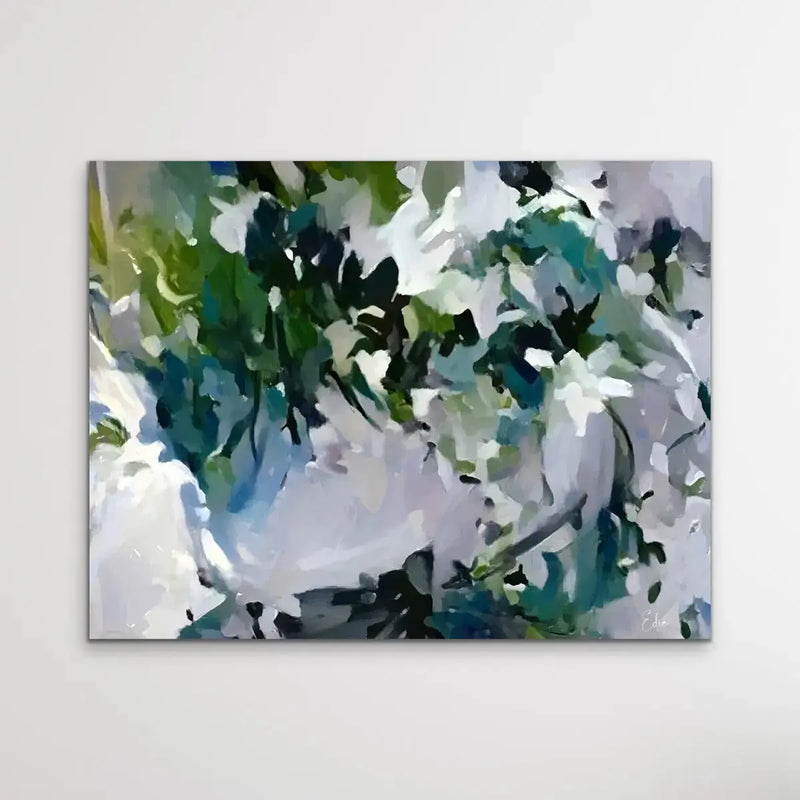 Dappled Lights In the Rainforest- Green and Blue Abstract Artwork Canvas Print by Edie Fogarty I Heart Wall Art Australia 