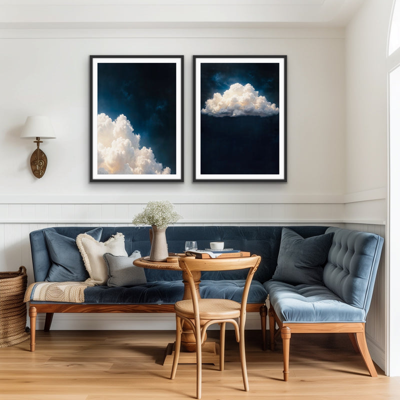 Ethereal Clouds -  Two Piece Blue and White Cloud Art