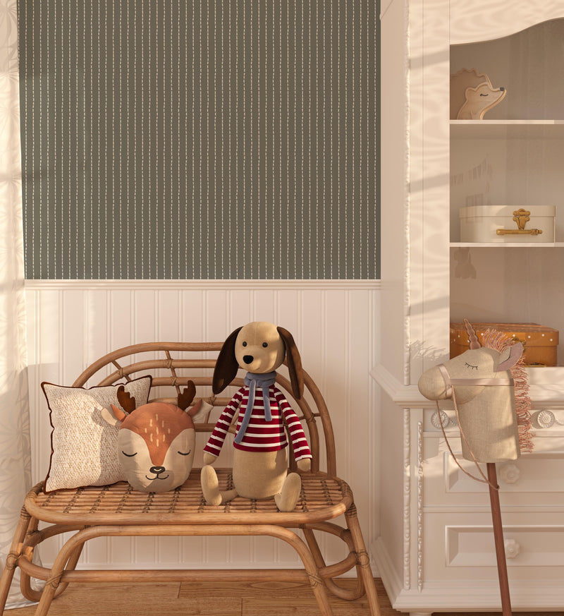 Dark Eucalyptus Dashed Wallpaper  - Peel and Stick Removable Wallpaper