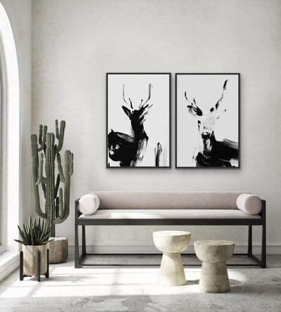 Deer Duo -  Two Piece Black And White Print Set