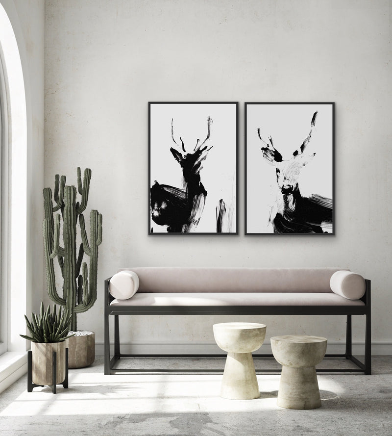Deer Duo -  Two Piece Black And White Print Set
