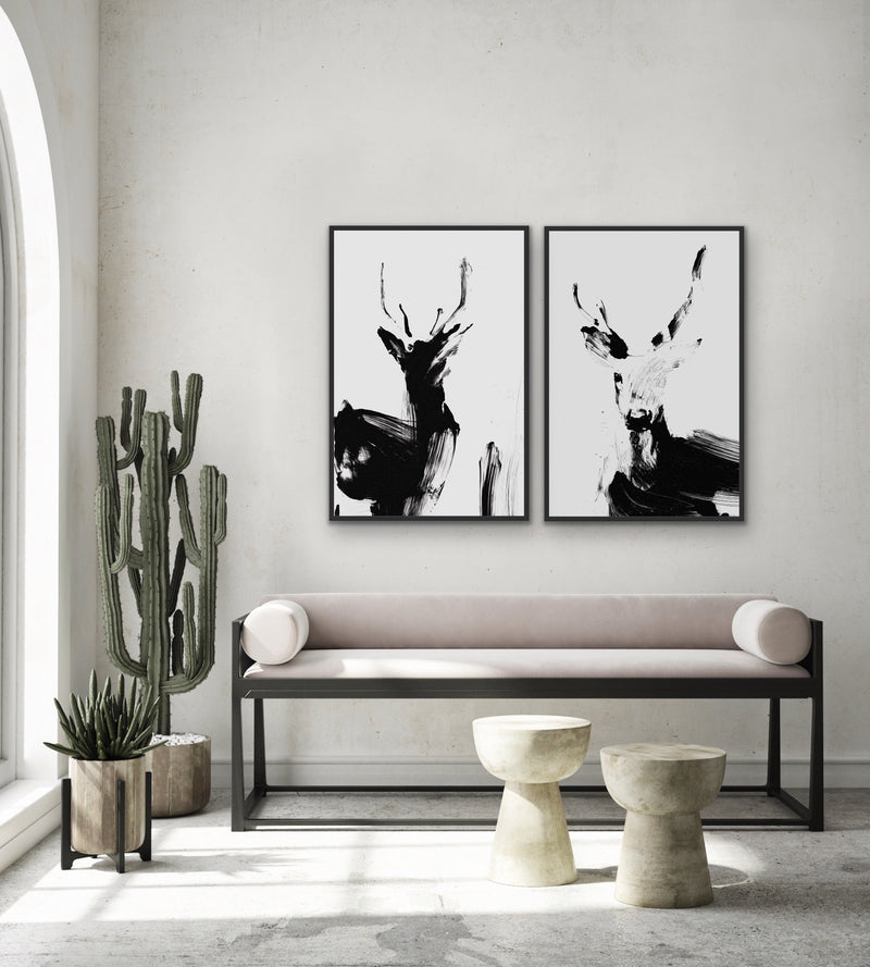 Deer Duo -  Two Piece Black And White Print Set