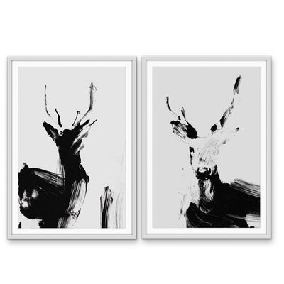 Deer Duo -  Two Piece Black And White Print Set