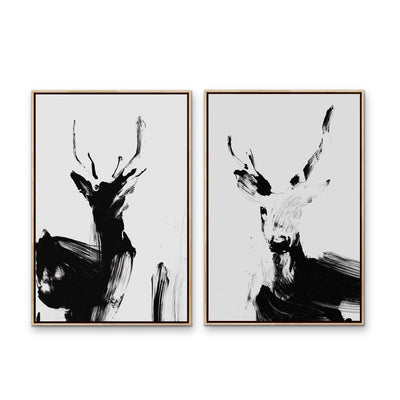 Deer Duo -  Two Piece Black And White Print Set