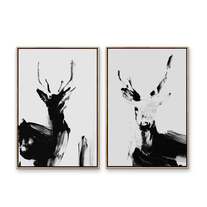 Deer Duo -  Two Piece Black And White Print Set