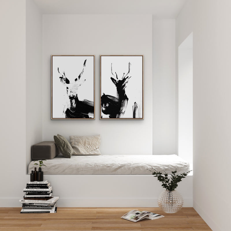 Deer Duo -  Two Piece Black And White Print Set