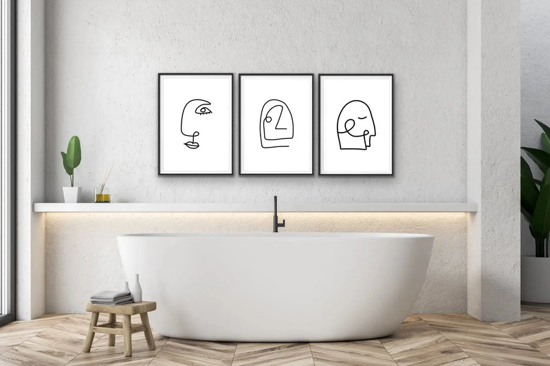 Down The Line - Three or Six Piece Original Face and Body Line Drawings Triptych - I Heart Wall Art