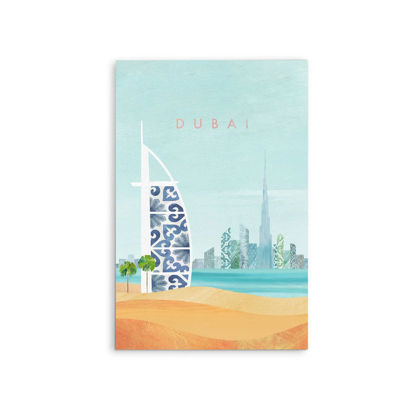 Dubai by Henry Rivers - Stretched Canvas Print or Framed Fine Art Print - Artwork- Vintage Inspired Travel Poster I Heart Wall Art Australia 