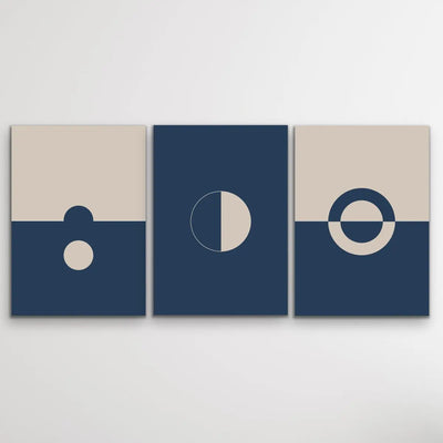Eclipse Blue Abstract Three Piece Geometric Canvas Wall Art I Heart Wall Art Australia