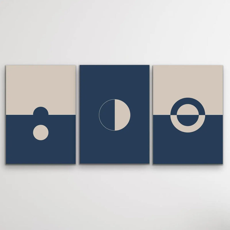 Eclipse Blue Abstract Three Piece Geometric Canvas Wall Art I Heart Wall Art Australia