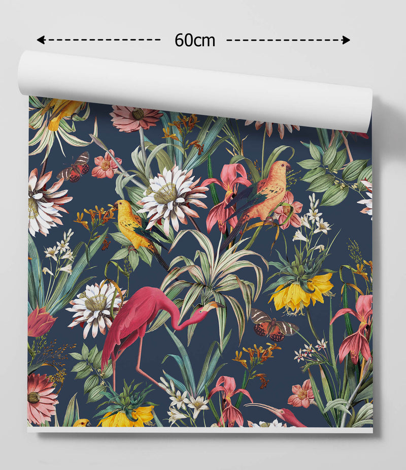 Flamingo Dance - Dark Coloured Flamingo & Bird Peel and Stick Wallpaper