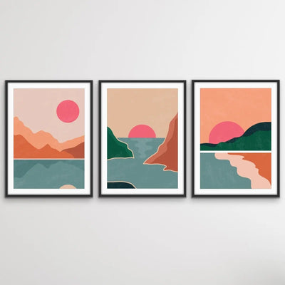 Faraway Place - Three Piece Orange Pink Geometric Boho Print Set Triptych I Heart Wall Art Australia