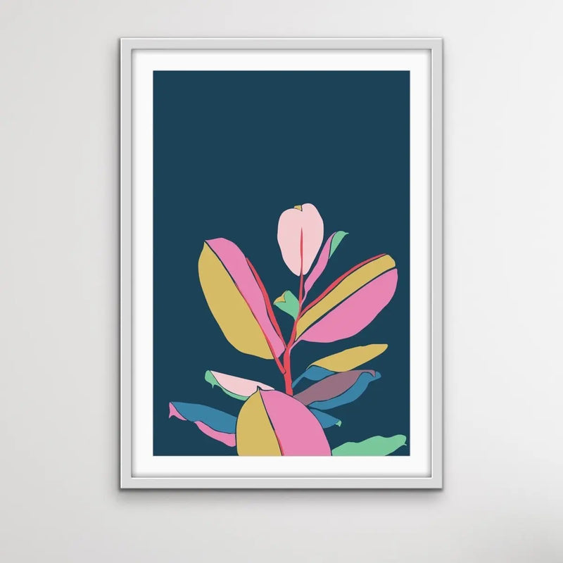 Fiddle Leaf Fig - Turquoise Pink Fiddle Leaf Fig Graphic Wall Art Print Canvas