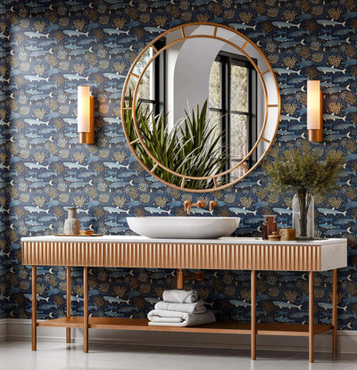 Fish Out Of Water -Blue and Green Traditional Style Peel and Stick Removable Wallpaper I Heart Wall Art Australia