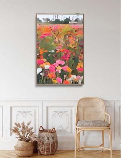 Flower Farm - Colourful Orange and Pink Floral Print - Available as a Canvas or Art Print I Heart Wall Art Australia 