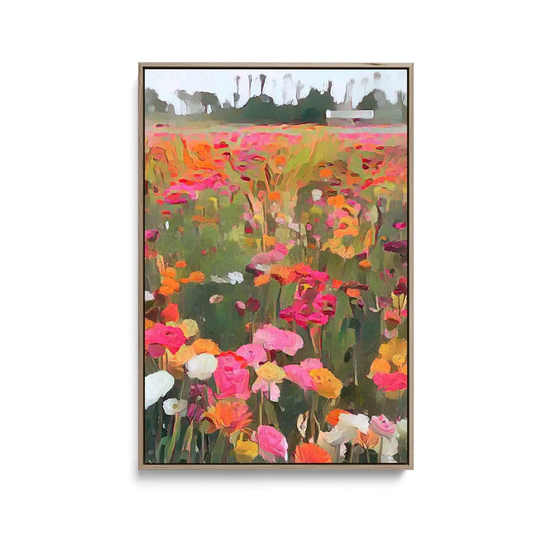 Flower Farm - Colourful Orange and Pink Floral Print - Available as a Canvas or Art Print