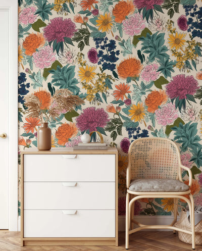Flower Market Design B - Colourful Removable Wallpaper