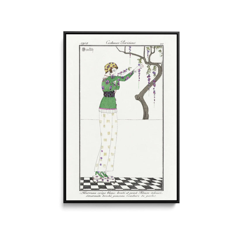 Fourreau crèpe blanc (1912) fashion plate by Charles Martin - Stretched Canvas Print or Framed Fine Art Print - Artwork
