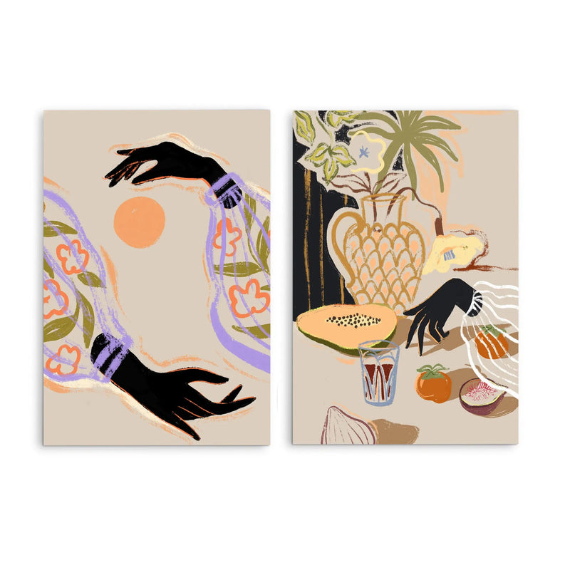 Fruitful Spread and Embrace The Sun by  Arty Guava - Two Piece Stretched Canvas or Art Print Set Diptych I Heart Wall Art Australia 