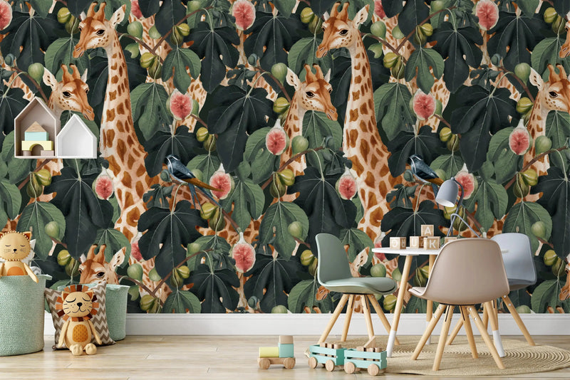 Giraffe Jungle  - Jungle Kids Wallpaper I Heart Wall Art Australia 