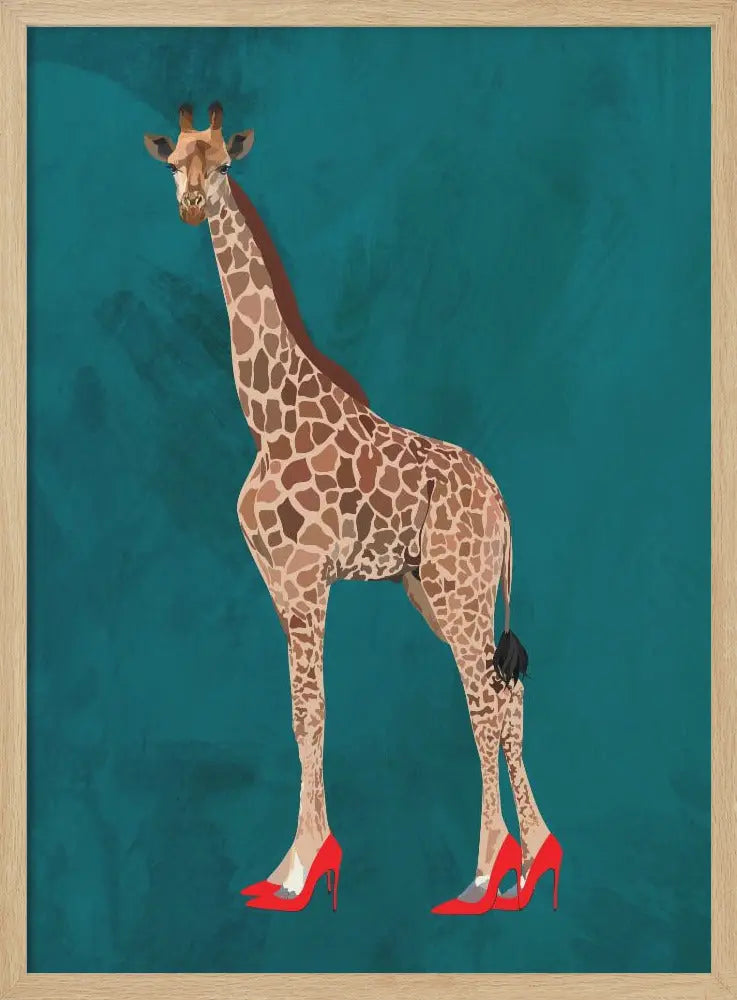 Giraffe turquouise heels - Stretched Canvas, Poster or Fine Art Print I Heart Wall Art
