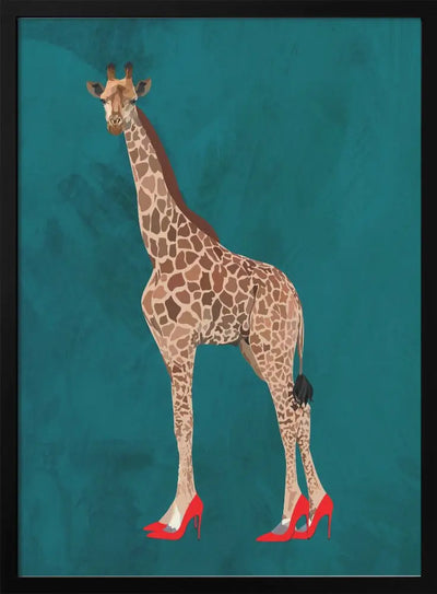 Giraffe turquouise heels - Stretched Canvas, Poster or Fine Art Print I Heart Wall Art